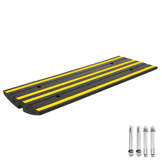 1 Pack 48" Heavy Duty Rubber Curb Ramps with Drainage Channels, Low Profile Driveway Threshold Ramps with Reflective Strips & Bolts for Cars, Wheelchairs, Garage Entrances