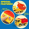 thumbnail image 3 of Joyfy 4 Pack Friction Powered City Vehicles, Big Carrier Truck with Lights and Sounds, with Garbage Truck, Fire Engine Truck, Boom Lift Truck & Construction Dump Truck, Birthday Gifts for Kids 3-8, 3 of 8