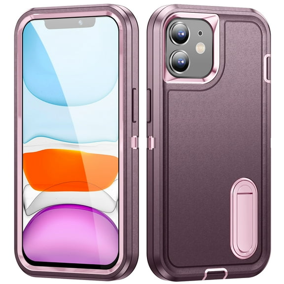 for iPhone 11 Case with Kickstand, [10FT Military Drop Protection] Rugged Heavy Duty Hard PC Soft Silicone Rubber Bumper Hybrid Triple-Layer Case for iPhone 11 - 6.1", Purple