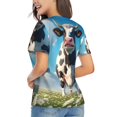 thumbnail image 3 of Xecao Cute Daisy Cow A for Women's V-Neck T-Shirts-Elegant Half-Sleeve Tops Perfect for Summer-Small, 3 of 5