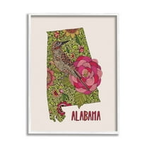 Stupell Industries Intricate Alabama Camellia Flower Bird Detailed Pattern Graphic Art White Framed Art Print Wall Art, Design by Valentina Harper