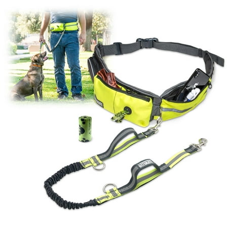 TAKSIN The Ultimate Hands Free Dog Leash for Walking Running Hiking Training, Reflective Bungee Leash, Treat Holder, Poop Bag Dispenser for Small Medium Large Dogs (Yellow Deluxe Pack)