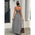 thumbnail image 2 of Black And White Gingham Spaghetti Strap Square Neck A-Line Maxi Dress For Women, Casual Vacation Sundress, 2 of 8