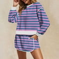 thumbnail image 5 of Bloomae 2 Piece Striped Sets for Women Casual Tracksuit Long Sleeve Crew Neck Pullover Sweatshirt Drawstring Elastic Waist Skirted Skorts Matching Set Lounge Wear Sweat Suit Purple XL, 5 of 8