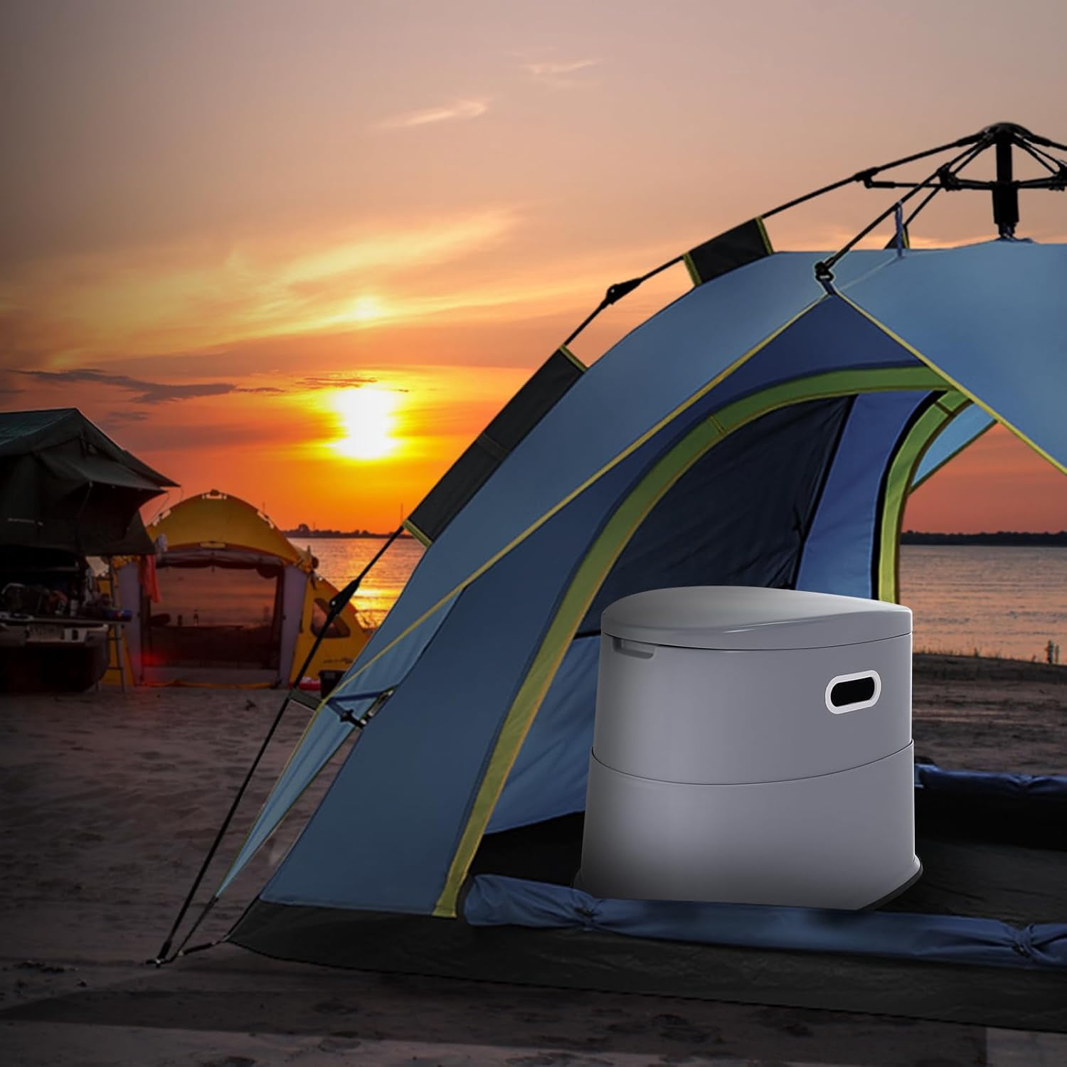 RV Toilet for Camping, Portable Toilet with 1.3 Gal Detachable Inner Bucket & Removable Paper Holder, Commode with Dual Lids, Travel Toilet for Outdoor Camping Car Long Road Trips