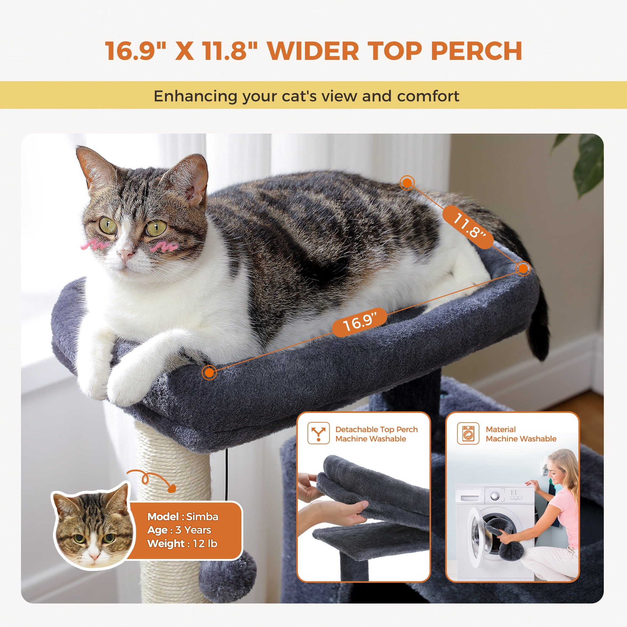 PEQULTI 31.5" Modern Cat Tree Tower with Dual Large Condos for Kitten ＆ Medium Size Cat Dark Gray