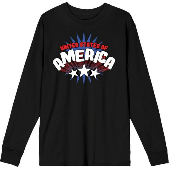 Americana United States Of America Black Adult Crew Neck Long Sleeve Tee-Small