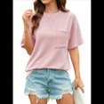 thumbnail image 1 of Blusa de Verano de Corta para Mujer, Estilo Túnica Básica Informal con Cuello Redondo Texturizado y Gran Tamaño Rosa XL, 1 of 10