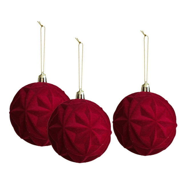 3 Piezas De Adornos Navideños De Bolas Flocadas, Adornos Navideños Para El Hogar, Copo De Nieve Rojo