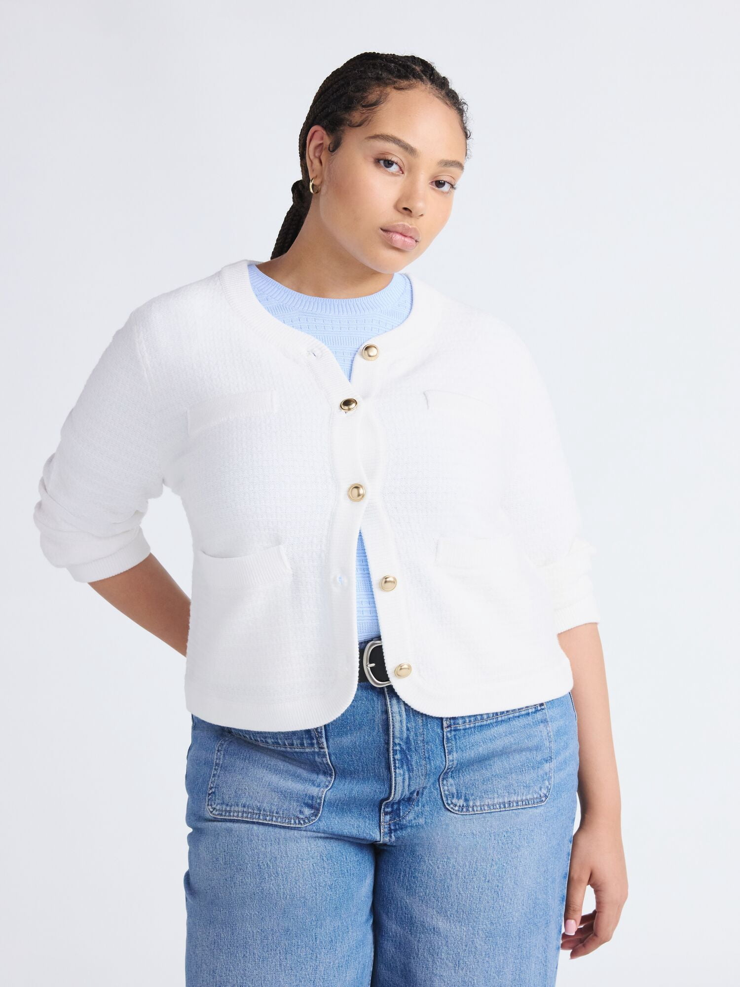 Free Assembly Women's and Women's Plus Textured Cardigan Sweater with Welt Pockets, Lightweight, Sizes XS-4X