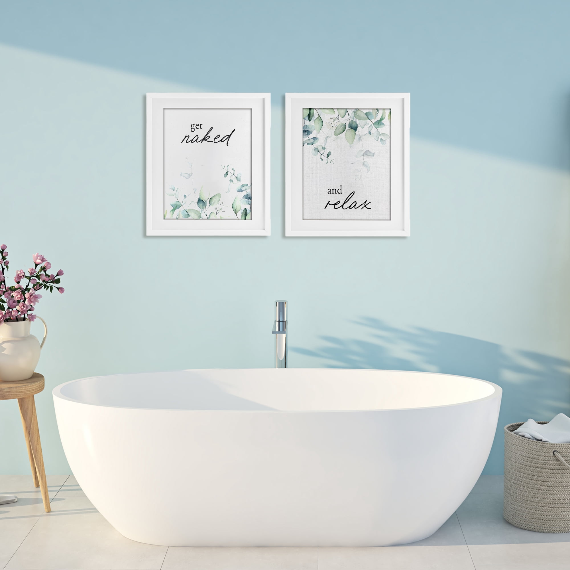 Get Naked & Relax Herbs 2 Piece White Framed Print Under Glass Set, design by Lettered and Lined