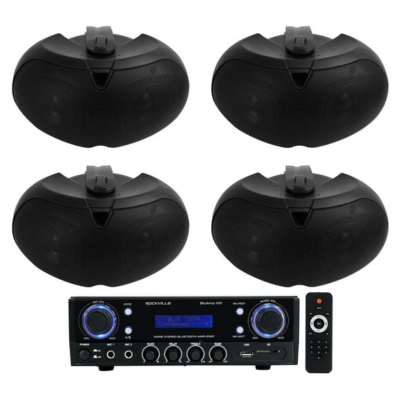 Rockville BLUAMP 100 Home Stereo Receiver Amplifier (4) Black Dual 4" Speakers