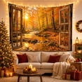 thumbnail image 3 of Autumn Forest Stream Through Open Wooden Windows, Serene Rustic Style for Nature Lovers, Landscape Wall Decor Housewarming Gift, Tapestry Wall Hanging for Bedroom and Living Room, 3 of 7