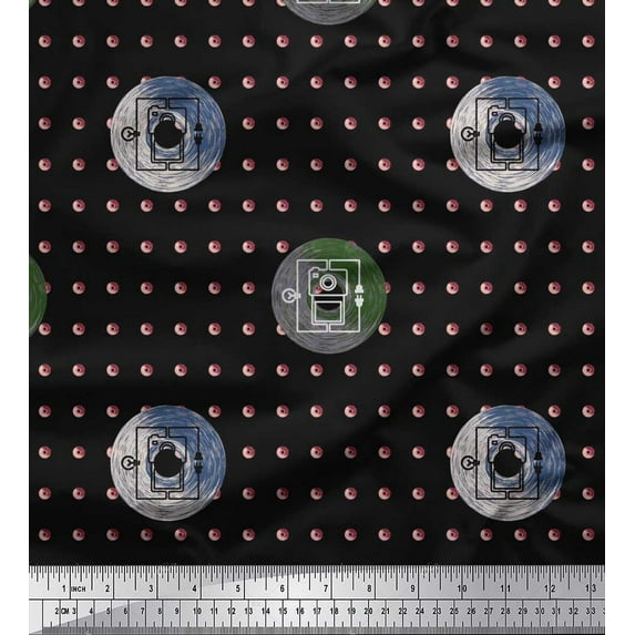 Soimoi Cotton Cambric Fabric Disk Hardware Printed Craft Fabric by the Yard 56 Inch Wide