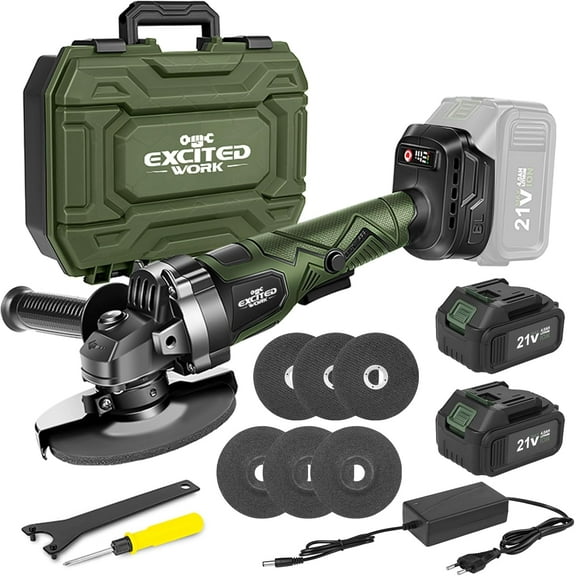 21V Cordless Angle Grinder, 7500RPM Brushless Motor,with 2PCS 4.0Ah Batteries & Fast Charger， Flap Disc for Cutting, Polishing
