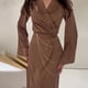 thumbnail image 4 of Vestido largo de otoño para mujer, elegante vestido de satén de color liso con cadena y cintura larga, 4 of 6