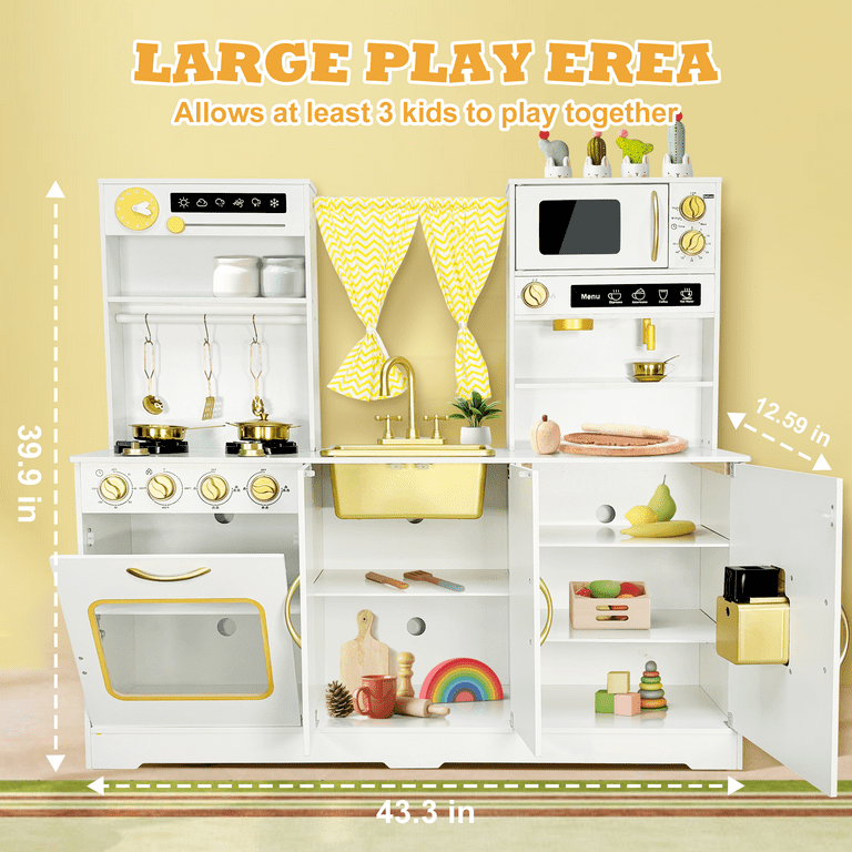 iYofe Wooden Pretend Play Kitchen Set for Toddler, Extra-Large