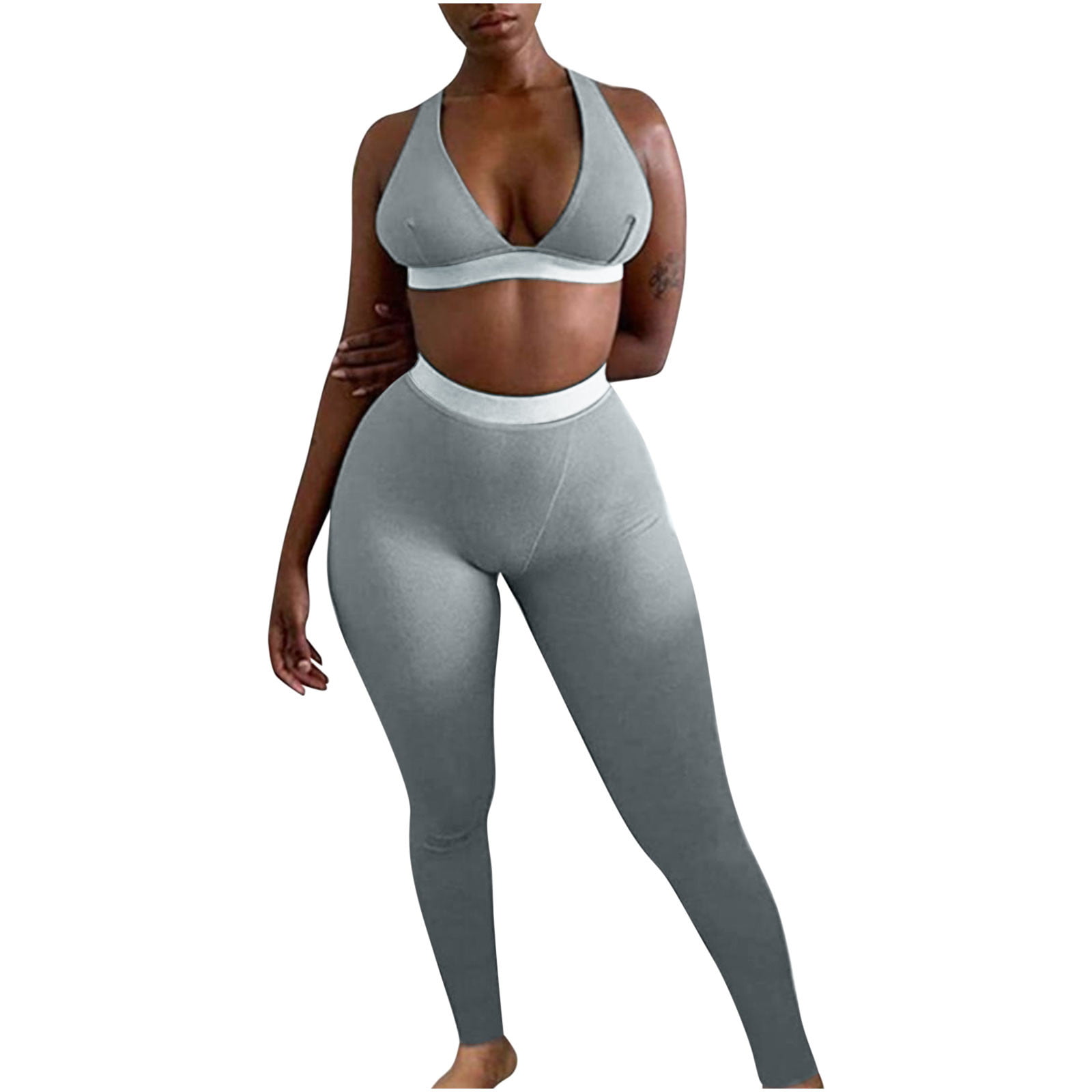 Plus Size Workout 2 Pieces Sets for Women, V Neck Crop Tops with High Waist  Long Leggings Sexy Yoga Workout Tracksuit - Walmart.com