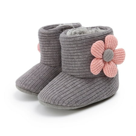 

SHEMALL Baby Girl Cotton Warm Boots Toddler Flower Non-slip Soft Sole Shoes
