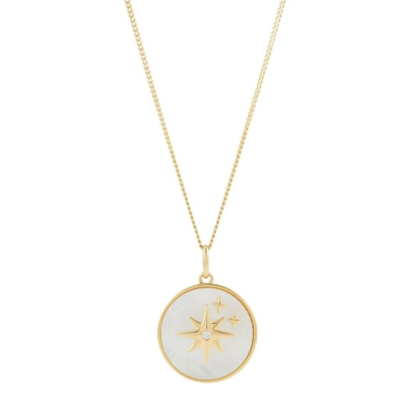 Brilliance Fine Jewelry Mother of Pearl North Star Pendant in Sterling Silver and 14KT Gold Plate