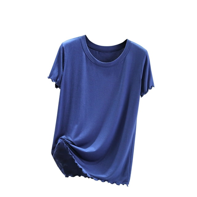 Posijego Women's Ultra Soft Sleep Shirts Short Sleeve Crew Neck Pajama Tops Solid Color Basic Tee Shirts