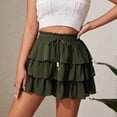 thumbnail image 5 of BRGZLK Womens A Line Ruffle Layered High Waisted Flowy Mini Skirt Solid Color Casual Lightweight Elastic Drawstring Waist, 5 of 7