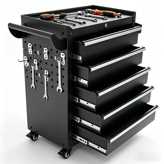 5-Drawer Rolling Tool Cabinet with Wheels, Lockable Metal Tool Chest and Tool Storage Organizer for Garage, Workshop and Warehouse, Black