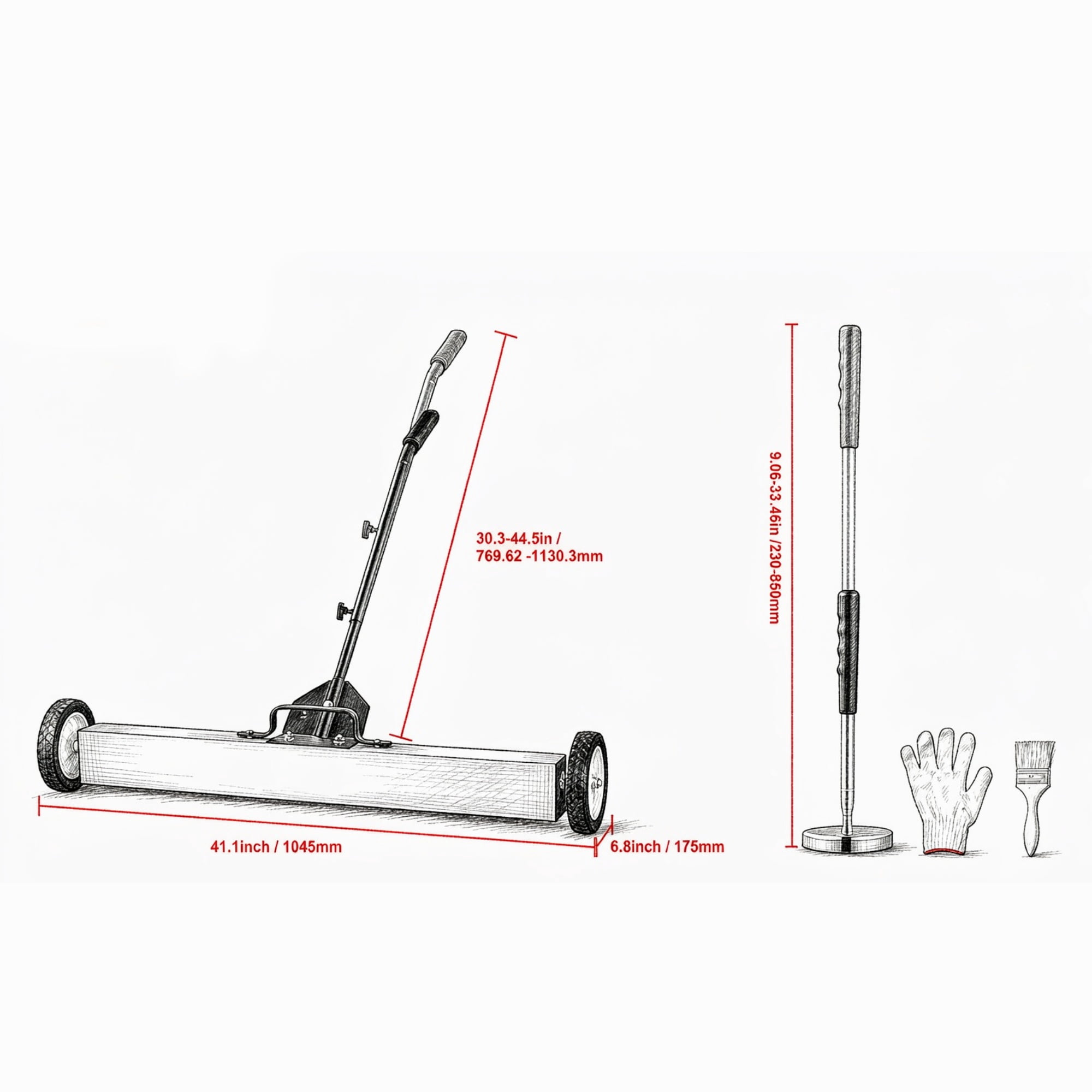 36" Magnetic Sweeper with Wheels, 55 lbs Telescoping Pickup Tool for Nails & Screws in Garage & Yard
