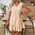 thumbnail image 6 of Horkkom Beach Dresses for Women Mini V Neck Solid Color Sleeveless Dress Summer Casual Vacation Dresses, S-2XL, 6 of 9