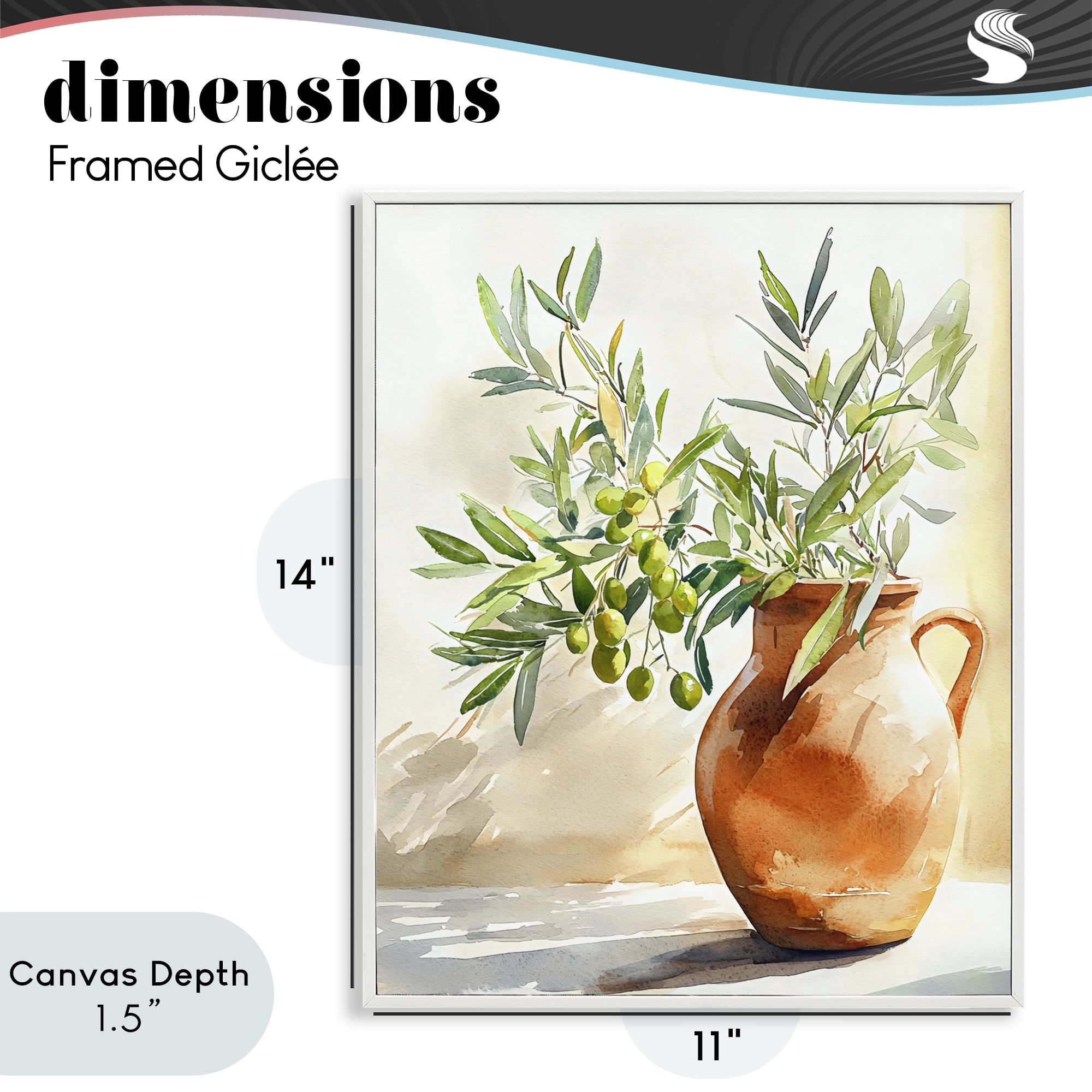 Stupell Industries Olive Branch in Terracotta Vase White Framed Giclee Art, design by LSR Design Studio