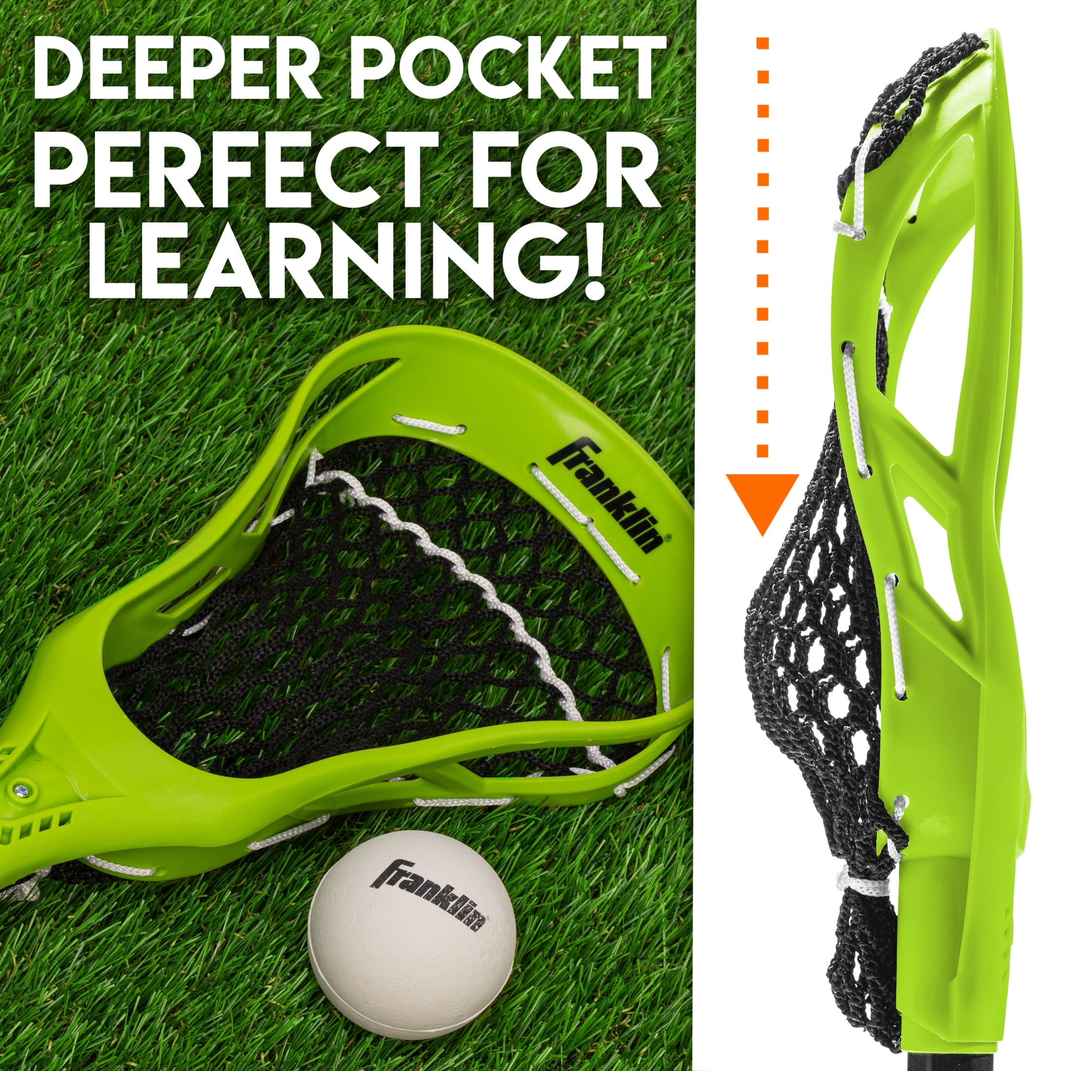 Franklin Sports Future Champs Youth Lacrosse Stick + Ball Set - Kids 32" Inch Beginner Backyard  Practice Lax Stick + Lightweight Soft Lacrosse Ball - Toy Kids Lax Set - Green