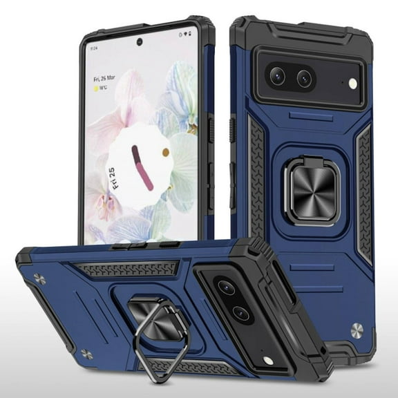 Robust Series Dual Layer Hybrid Case with Ring Grip for Google Pixel 7a - Navy Blue