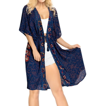 Women's Printed Rayon Vintage Loose Blouse Boho Plus Size Coat Shawl Kimono Beach Flyaway Cardigan