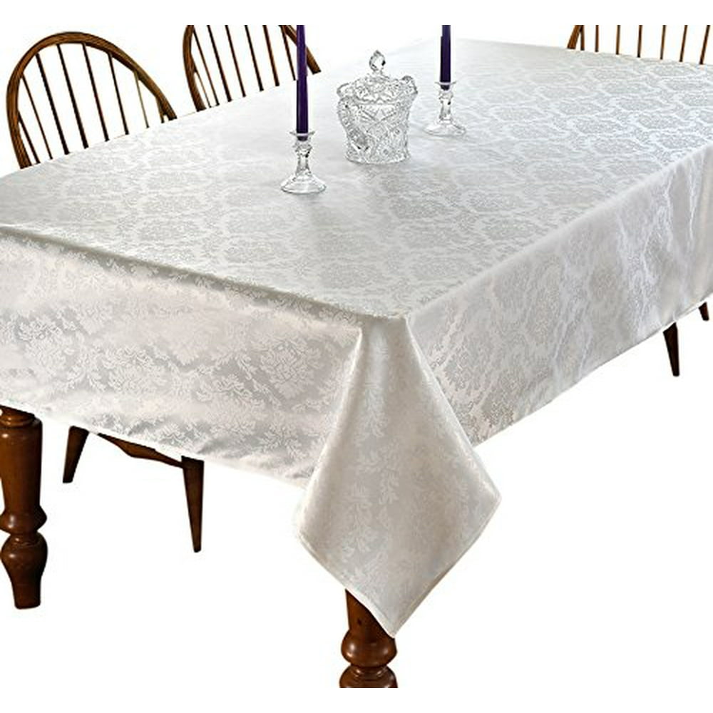 European Damask Design Oblong/Rectangle Tablecloth, 60" x 102", White