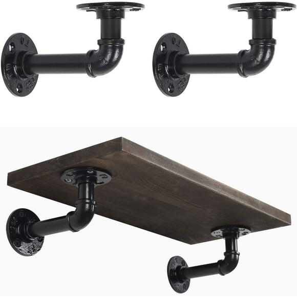 Pipe Shelf Brackets Set of 4 Industrial Rustic DIY Wall Shelves Brackets