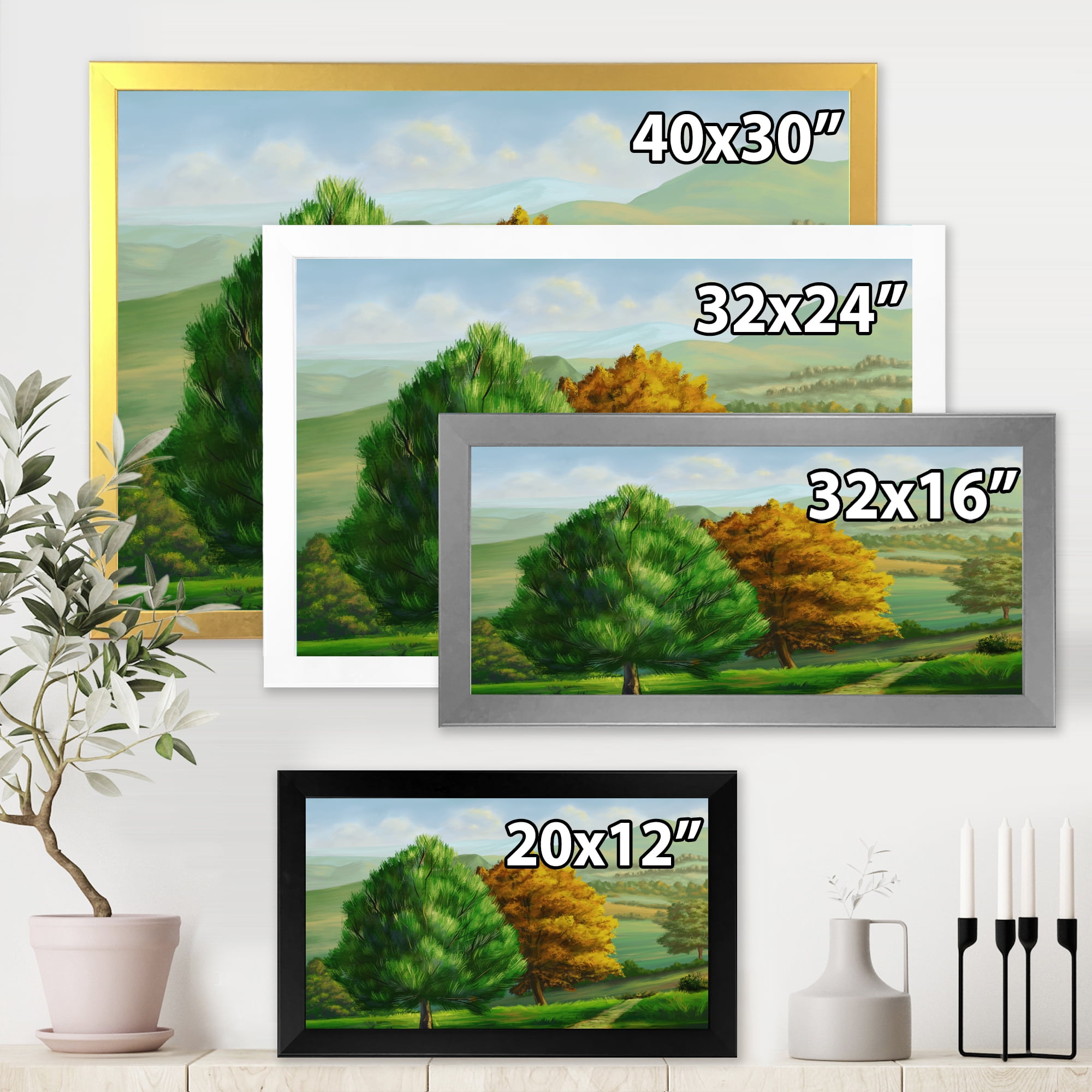 Designart 'VIbrant Trees With Country Scenery' Traditional Framed Art Print
