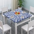 thumbnail image 3 of Blue Floral and Leaf Pattern Square Fitted Tablecloth with Elastic Edge,Square Table Cover,Washable Elastic Table Cover for Home Kitchen Party Decor 34"x34", 3 of 6