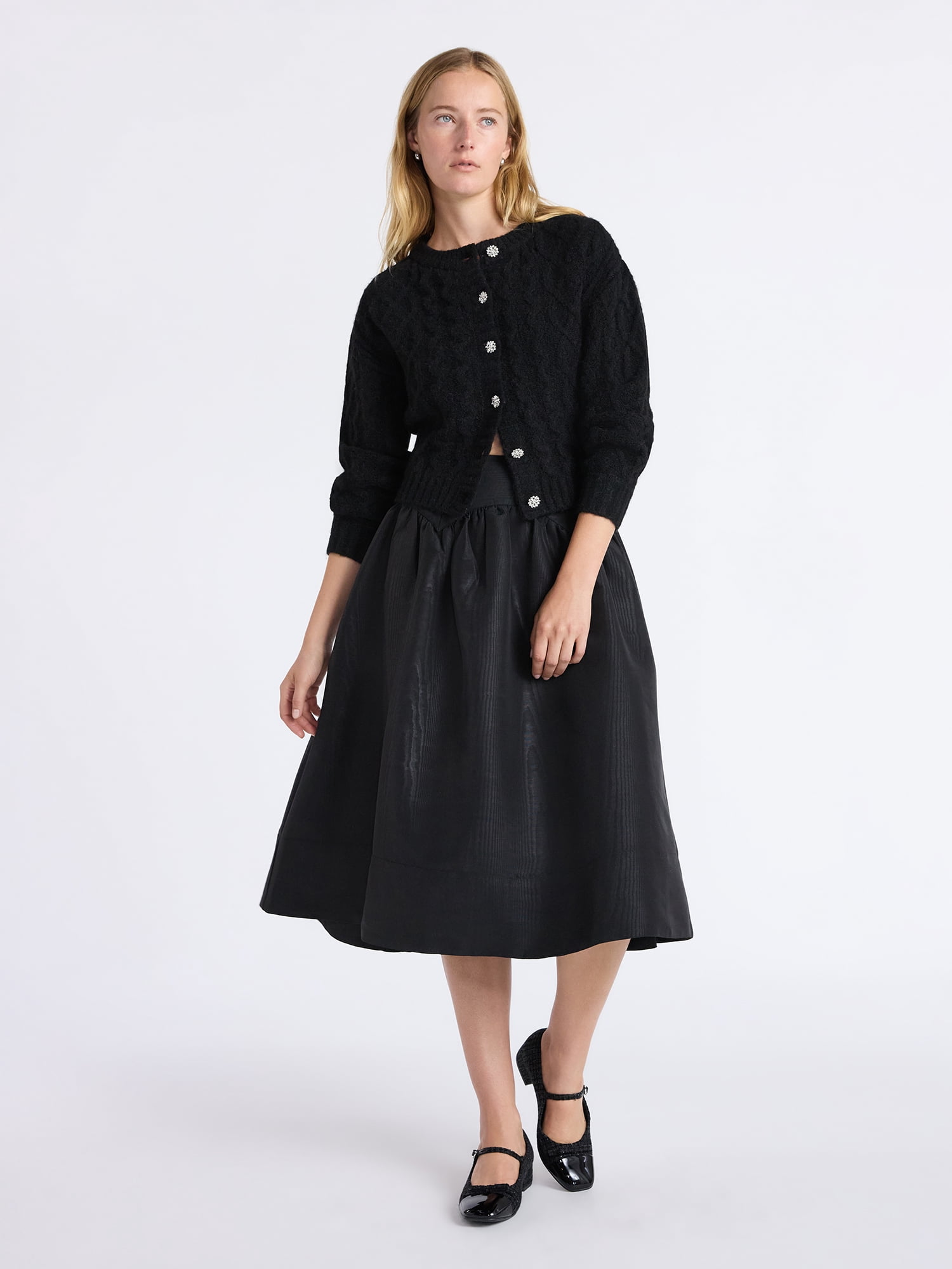 Free Assembly Women's and Women's Plus Cropped Cable Cardigan Sweater, Midweight, Sizes XS-4X