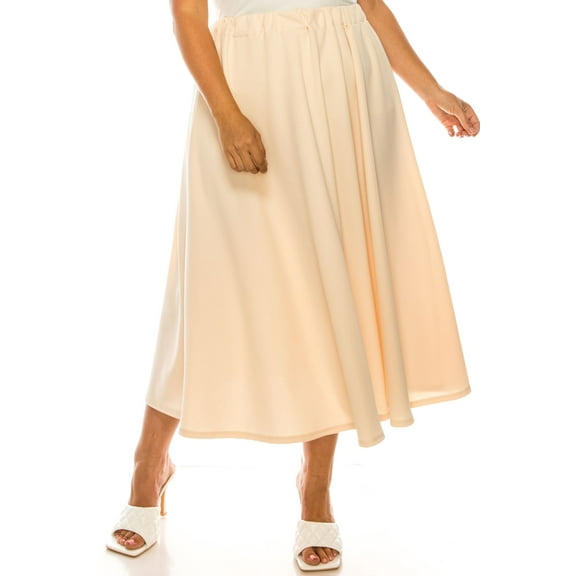 Women's Plus Size A-Line High Waist Elastic Band Pleated Solid Midi Skirt