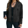 thumbnail image 2 of GEWSEY Suede Leather Jackets For Women Trendy Fall Western Fringe Cropped Jacket 2025 Tassel Motorcycle Crop Coats (Black, L), 2 of 8