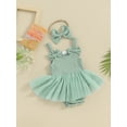 thumbnail image 4 of Yunliwuli Baby Girl 2Pcs Summer Outfits Sleeveless Bow Front Romper Tulle Dress with Headband Set, 4 of 10