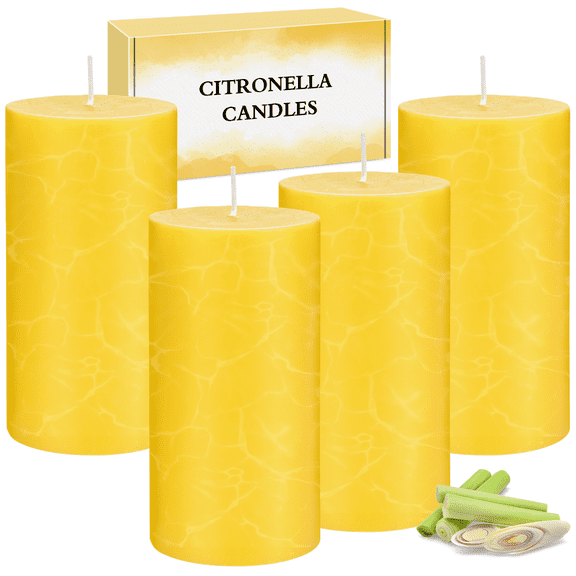 4PCS Citronella Pillar Candles 2x4 Inch Lemongrass Scented Column Candles for Summer Dinner Wedding Buzz-Away, Yellow