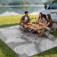 thumbnail image 3 of Kohree Outdoor Rug 8'x10' Reversible Waterproof Plastic Straw Rugs with Corner Loops Indoor Outdoor Patio Mat for RV Camping Deck Boho Porch Balcony, Palm Leaves Gray White, 3 of 10