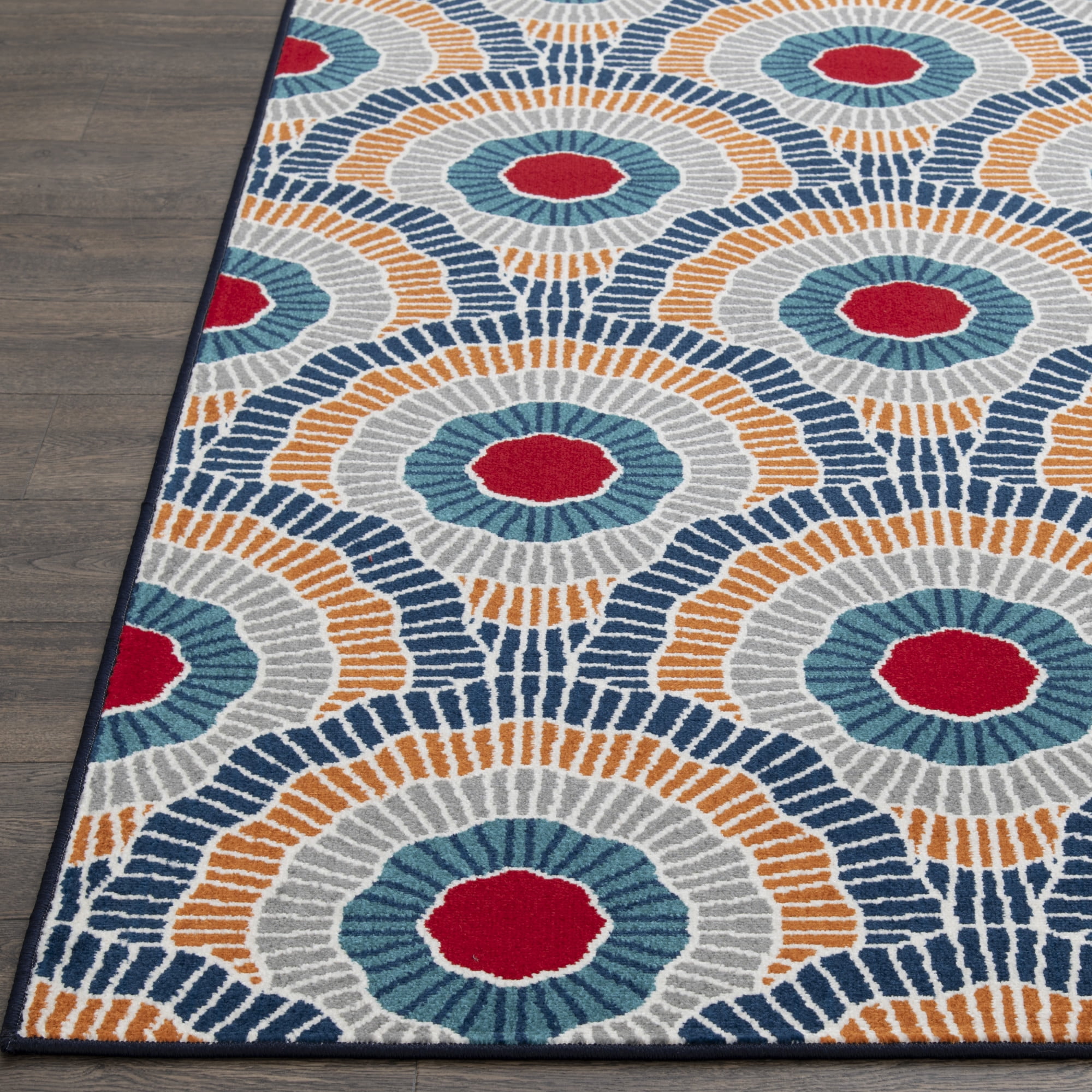 Loomaknoti Terrace Tropic Ferley 2' x 7' Abstract Indoor/Outdoor Runner Rug , Blue/Red