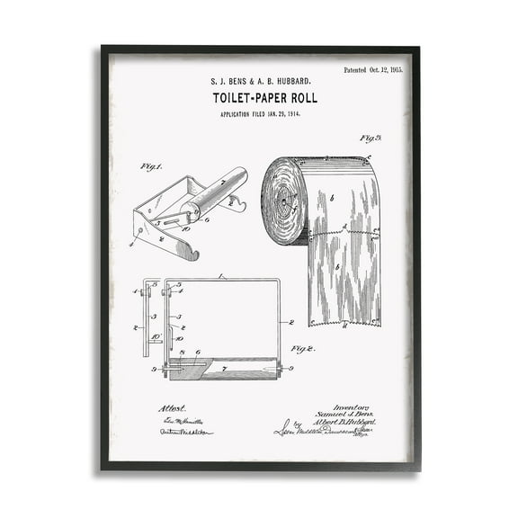 Stupell Industries Bathroom Toilet Paper Roll Vintage Blueprint Diagram , 16 x 20, Design by Kelly Donovan