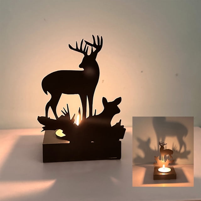 Candelabro de reno de Navidad de metal - Elegante decoración de hierro sobre la mesa con ambiente festivo, 3,54x2,44x2,28 pulgadas