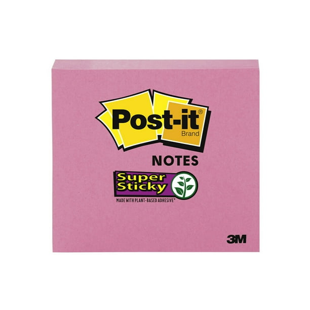 Postit Super Sticky Notes, 3 in. x 3 in., Pink, 1 Pad