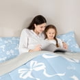 thumbnail image 4 of Manfei White Bow Light Blue Love Heart Twin Comforter Sets for Boys Girls, Cute Ribbon Bedding Set, Grey Reversible, 2pcs, 4 of 6