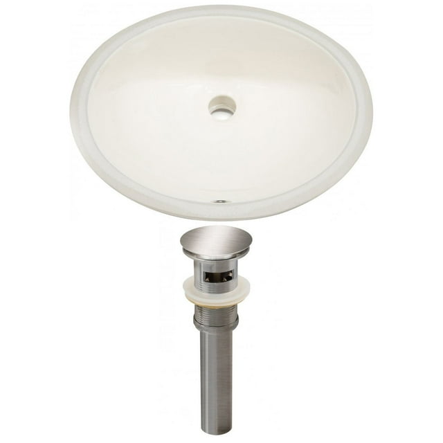19.75-in. W Oval Bathroom Undermount Sink Set In Biscuit - Brushed Nickel Hardware - Overflow Drain Incl. AI-24770