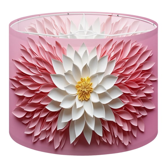 Pink Linen Drum Lampshades Pink Flower Floral White Layered Flowers Petals Central 13"x13"x10" Light Shade for Table Lamps Floor Lamps Drum Lamp Shades Lampshade Replacement Assembly Required
